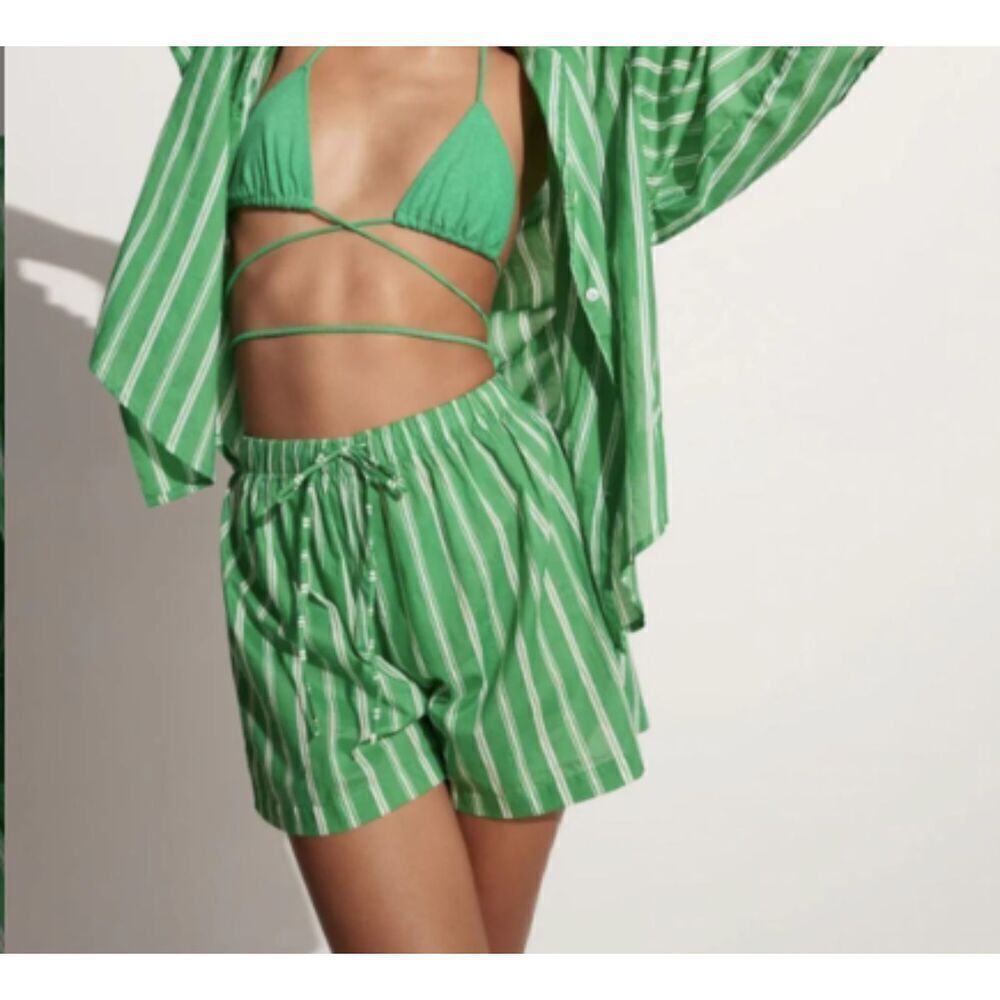 Faithfull the Brand Sereno Striped Cotton-Voile Shorts Green Striped Size 8